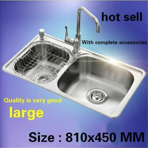 Free shipping Food grade 304 stainless steel hot sell standard kitchen sink double trough 810x450 MM