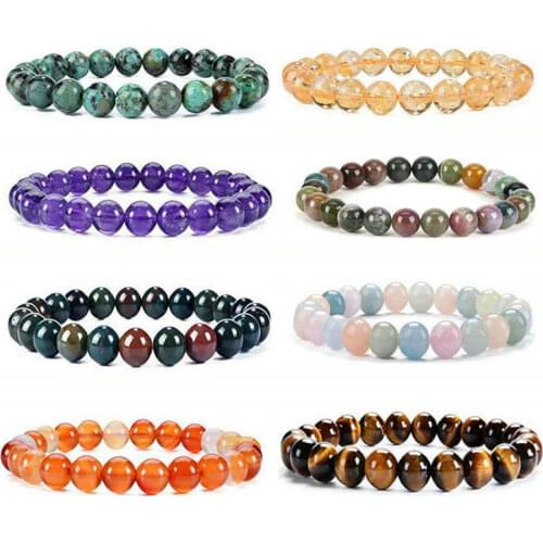 Natural Stone Bracelet Men 8MM Beads Elastic Bracelet Charm Chakra Healing Reiki Yoga Buddha Bracelets For Women Beads Jewelry