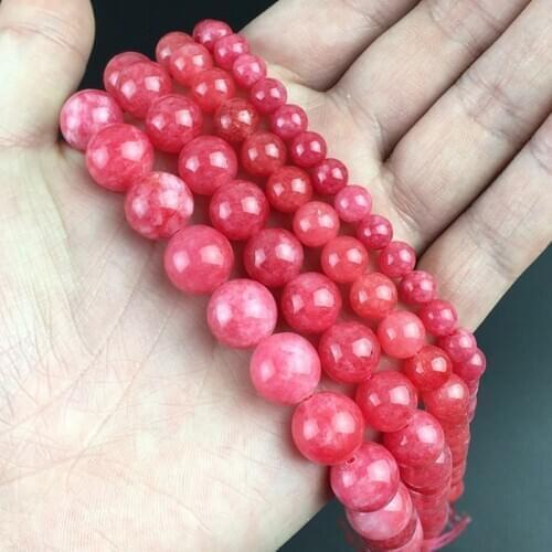 Natural Angelite Stone Fuchsia Beads Smooth Round Loose Spacer Beads For Making Jewelry DIY Bracelets 15'Strand 4/6/8/10mm