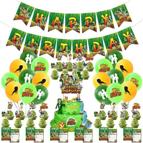 Wild Theme Birthday Party Supplies Decoration Happy Birthday Banner Cake Card Latex Balloon Children Invitation Card