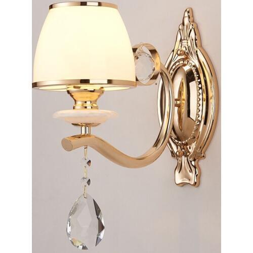 European Crystal Wall Lamp E14 Modern Simple Glass Shade Lighting Hotel Lobby Corridor Bedroom Bedside Wall Sconces Gold WL256