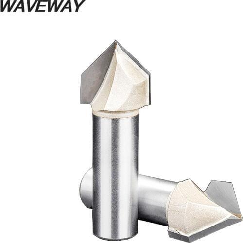 WAVEWAY 1/2" 12.7mm Shank 90 Degree V Groove Wood Router Bit Tungsten CNC Carbide Milling Cutters For Wood Engraving Power Tools
