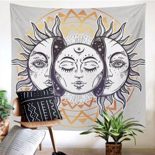 Mandala Tapestry White Black Sun And Moon Tapestry Wall Hanging Gossip Tapestries Hippie Wall Rugs Dorm Decor Blanket 130x150cm