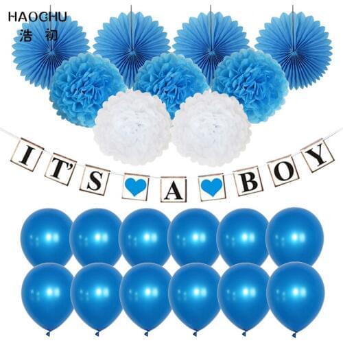 HAOCHU Baby Shower Balloons Birthday Boy Blue Latex Balloon Kids Baptism Christening Party Decoration Its A Boy Paper Banner