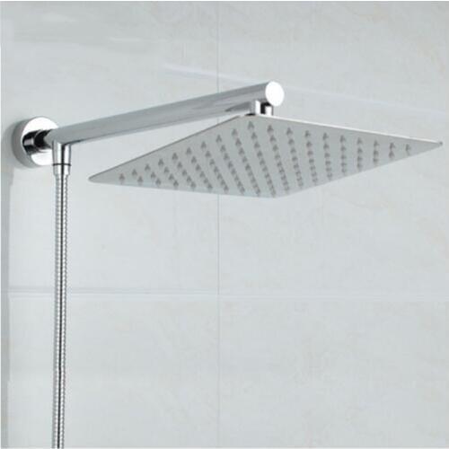 Chrome Wall Mounted Super thin Square 8" Shower Head + Brass Shower Arm + 150cm Stainless Steel Shower Hose