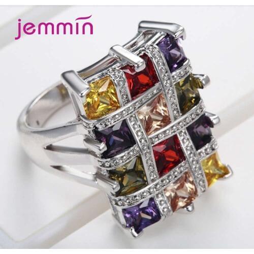 New Arrival 925 Sterling Silver Cocktail Rings For Women Girls Party Birthday Trendy Style Austrian Crystal Prong Setting