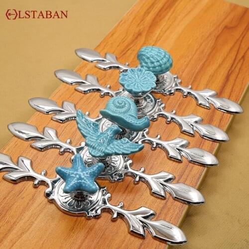 LSTABAN Modern Minimalist Zinc Alloy Ceramic Blue Knob Drawer Cupboard Shoe Wine Cabinet Furniture Door Single Hole Handle