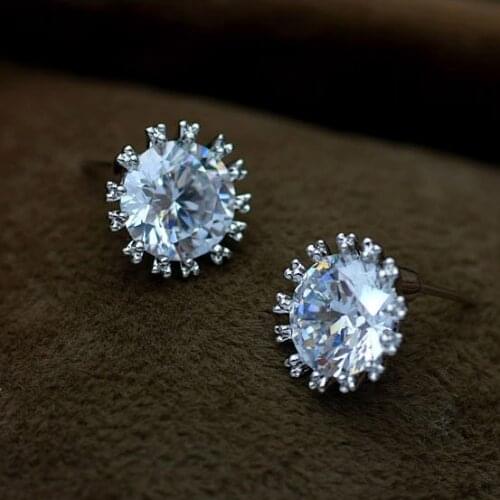 Fashion Earrings for Women Clear 1cm Cubic Zirconia Crystal Bridal Jewelry Silver Color Stud Earring Valentines Day Gift Ladies