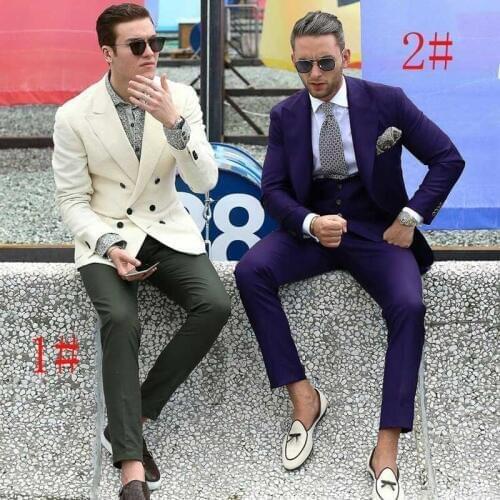 Ivory Double Breasted Men Suits for Wedding Casual Man Blazers Groom Tuxedo Prom Party 2Piece Terno Masculino trajes de hombre