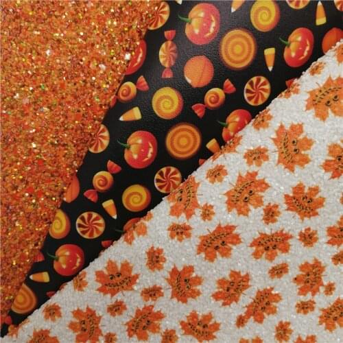 Orange Chunky Glitter Leather Fabric Sewing Leaves Printed Glitter Fabric Candies Printed Leather For BOWS DIY 21X29CM G517