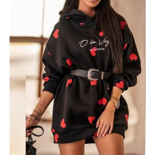 Autumn Sweatshirt dress Women drop-shoulder Long sleeve heart print Loose dress Female 2020 winter Fashion Korean Style dresses