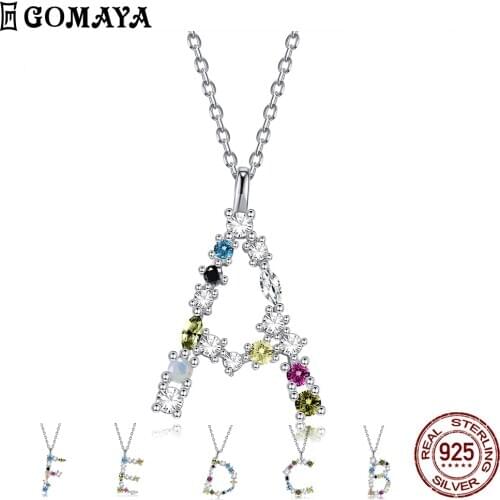 GOMAYA 925 Sterling Silver Pendant Necklaces For Women Romantic 26 Letters Color Cubic Zirconia Girl Necklace Party Fine Jewelry