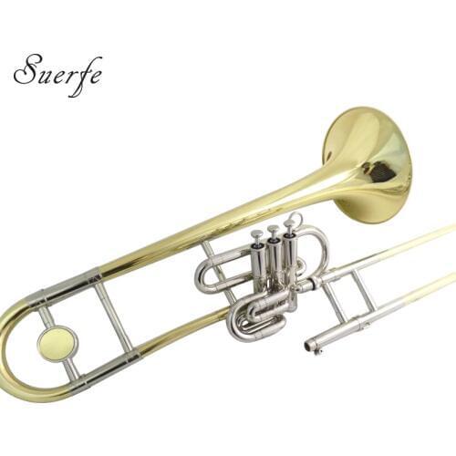 Bb Piston trombone with case Double Mouthpieces Yellow brass Body Lacquer finishes Musical instruments