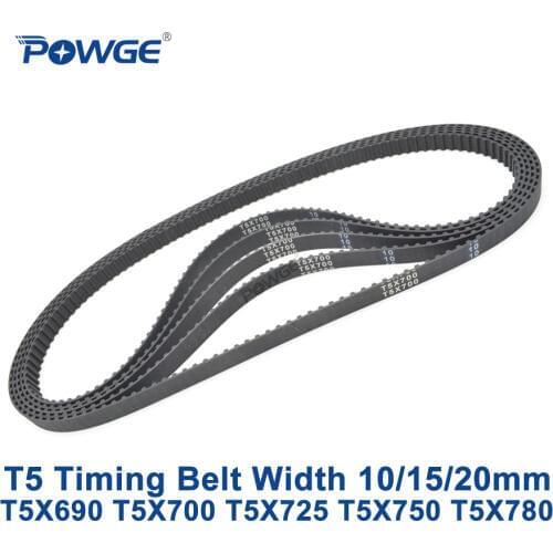 POWGE T5 Synchronous timing belt C=690/700/725/750/780 Width 10/15/20mm Teeth 138 140 145 150 156 Rubber T5X690 T5X700 T5X780