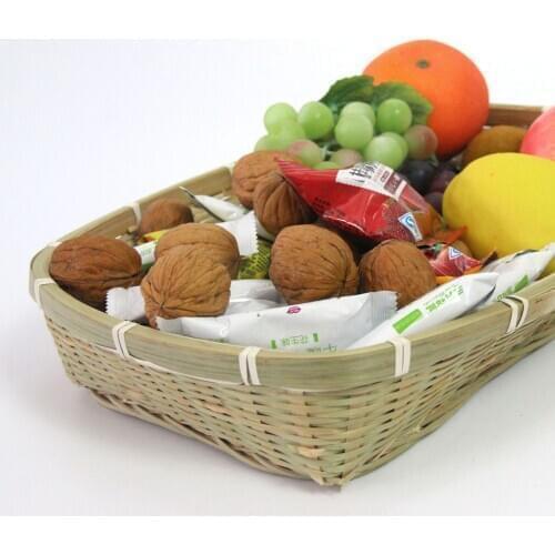 Hand-Woven Rectangular Rattan Wicker Basket Fruit Tea Snack Bread Picnic Cosmetic Storage Box Kitchen Supplies Household Tools