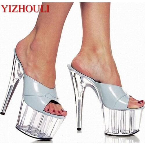 Ultrafine Platform High-Heeled Shoes 15cm High Heel Crystal Princess Shoes Sexy Slippers Wedding Shoes 6 Inch Sexy Party Heels