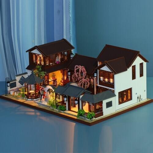 Creativity DIY Wooden Dollhouse Chinese Town Architecture HouseModel Miniatures With Furniture Toys For Kids Adult Birthday Gift