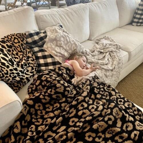 Nordic Style Knitted Leopard Print Fluffy Blanket Household Living Room Sofa Cover Towel Bedroom Air Conditioning Throw Blankets