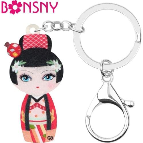 WEVENI Acrylic Lovely Japanese Doll Keychains Key Ring Aesthetic Key Chain Jewelry For Women Girls Kids Gift Bag Wallet Charms