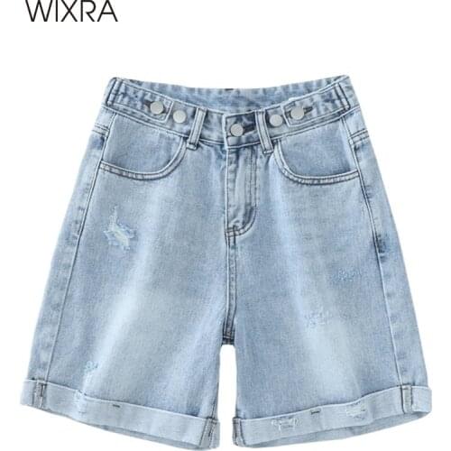 Wixra Summer Blue Demin Shorts Button Pockets High Waist Casual Streetwear 2020 Women