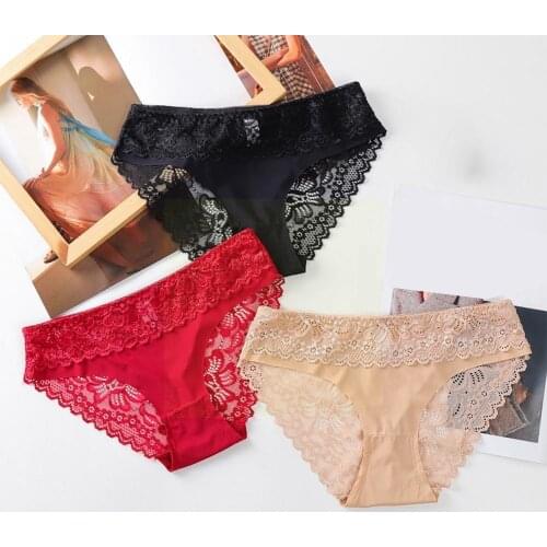 Women Lace Low-waist Briefs Sexy Panties Female Breathable Underwear Transparent String G Underpant Lingerie Embroidery W5M9