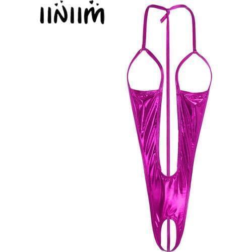 Iiniim Sexy Womens Lingerie Bodycon Nightwear Leather Open Bust Backless Crotchless Bodysuit Bodystocking for Womens Body Suit
