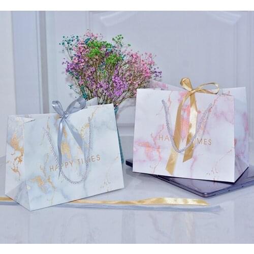 10Pcs/Lot Gift Bags with Handles 3 Sizes Party Bags High Quality Paper Bags with Ribbon Thicken Shopping Bags for Boutique