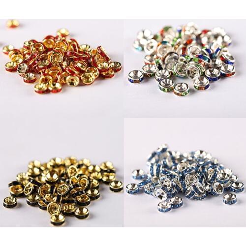 50pcs/lot Fashion Crystal Ring Copper Beads 6mm Paved Colorful Zircon Wheel Spacer Beads For Bracelets DIY Jewelry Accessories