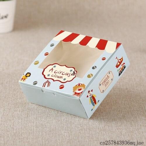 500pcs Paper Boxes Gift Paper Packaging Boxes with Windows Pack Box for Kids Birthday Circus Cake or Food Baking