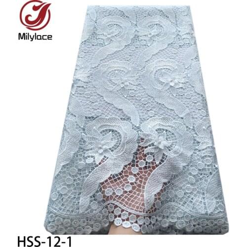 Latest African Guipure Lace Fabric Wedding Dress Embroidery Beaded Nigerian 3D Lace Applique Fabric for Bridal Gown HSS-12
