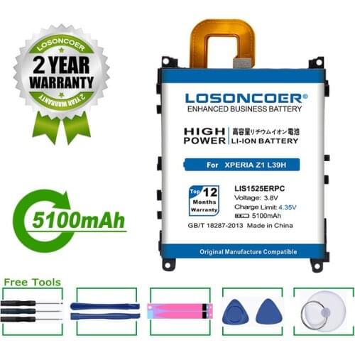LOSONCOER Battery 5100mAh LIS1525ERPC For Sony Xperia Z1 L39h L39 C6902 C6903 C6916 C6943 Z1 Battery L39T L39U SO-01F Battery