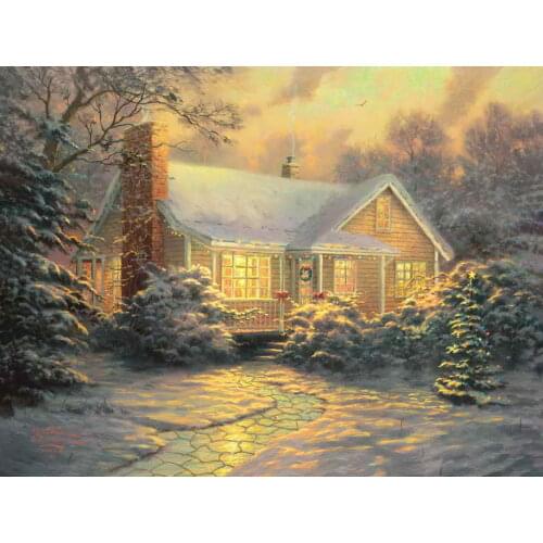Free shipping! Christmas Cottage Thomas Kinkade HD Canvas Print Living Room Bedroom Wall Pictures Art Painting Home Decoration