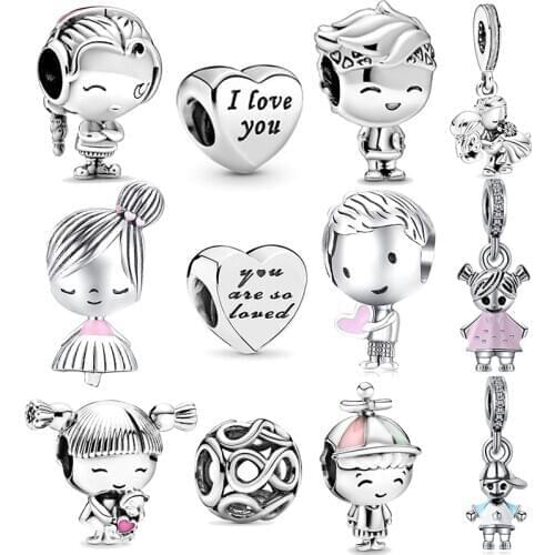 2Pcs/Lot Silver Plated Boy Girl Bestfriends Beads Pendant Fit Original Brand Charms Bracelets for Women Valentines Day Jewelry