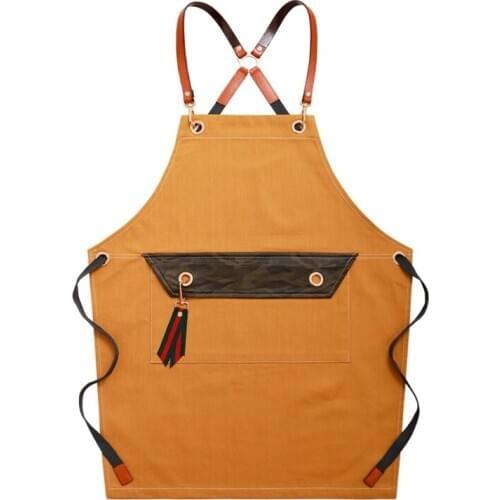 Chef Apron Cotton Canvas Cross Back Adjustable Apron with Pockets for Women and U2JC