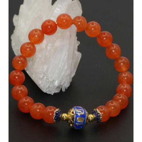 Exquisite 8mm orange natural stone chalcedony jades cloisonne round beads bracelets for women elegant fine jewelry 7.5inch