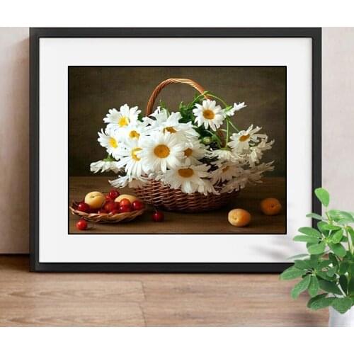 DIY Diamond Painting Cross Stitch Full Drill Resin Needlework Pictures Diamond Embroidery Daisy Flower Mosaic Crafts