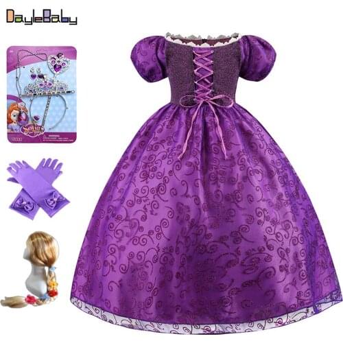 Girls Tangled Rapunzel Costume Sleeveless Fairy Tale Kids the First Sofia Cosplay Fancy Carnval Cosplay Clothes Birthday Dress
