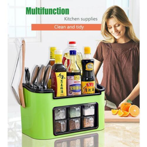 Kitchen Cabinet Storage Home Double Layer Kitchen Spice Rack 6 grid Plastic Seasoning Bottle Storage Shelf Kitchen Storage