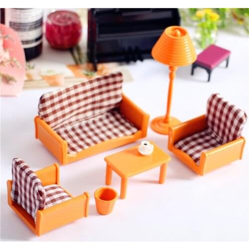 Dollhouse doll house OB11 furniture model single double European-style fabric sofa coffee table lamp holder combination