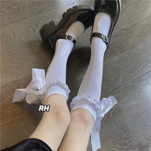 Summer Sweet Girl Japanese Cute Lolita Girl Bow Socks French Renaissance Elegant Vintage JK Uniform Woman Bowknot Bandage Socks