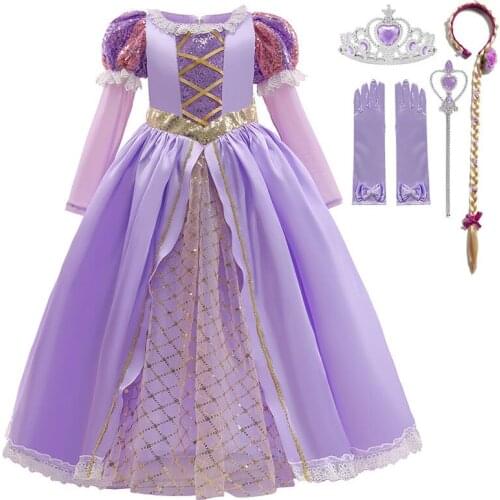 Summer Dresses Girls Cosplay Rapunzel Dress Girls Anime Princess Dress Children Carnival Costume Birthday Party Dress Ball Gown