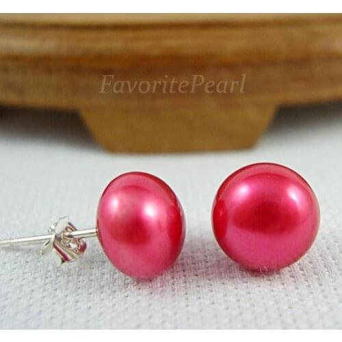 Favorite Pearl Earrings AAA 9-9.5MM Crimson Color Natural Freshwater Pearl Earring Set S925 Silver Jewelry Charming Women Gift