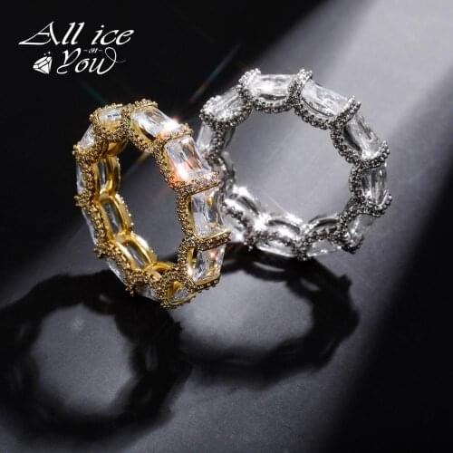 ALLICEONYOU 5mm Iced Out Fashion Luxury Ring Hip Hop Jewelry Square Gold Sliver-color Micro Paved Ring For Women Gift