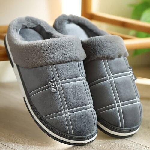 Men shoes winter Slippers Suede Gingham Plush Velvet Indoor shoes for Men Home Slippers 2021 Non slip Waterproof Male slipper