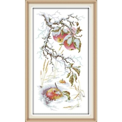 Joy Sunday Apple in the Snow Cross Stitch Kits Aida 11CT 14CT Counting and Stamping Embroidery DIY Printed Canvas Set Home Decor
