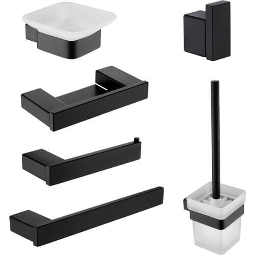 Black Stainless Steel Wall Mount Towel Paper Hanger Soap Dish Bathroom Shower WC Cleaning Brush Holder Hardware Accessories