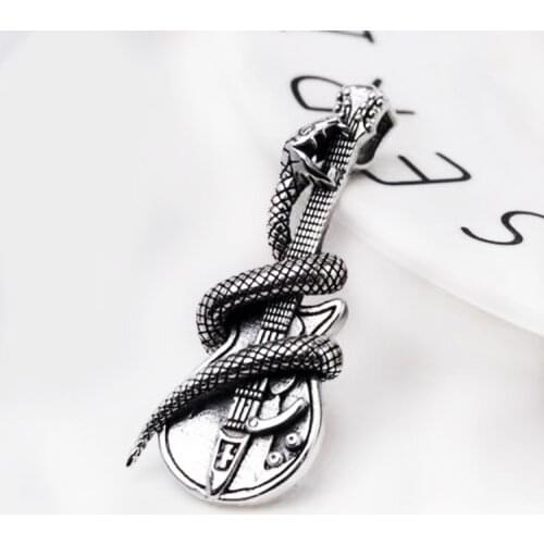 Real S925 Pure Silver Creative New Guitar Snake Pendant Retro Rock Locomotive Dark Man And Woman Pendant gift