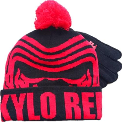 2017 New Autumn Winter Women Men Lady Hat Mittens Set Cartoon Wars Kylo Ren Ben Solo Beanie Gloves Warm Cap Knitted Children Hat