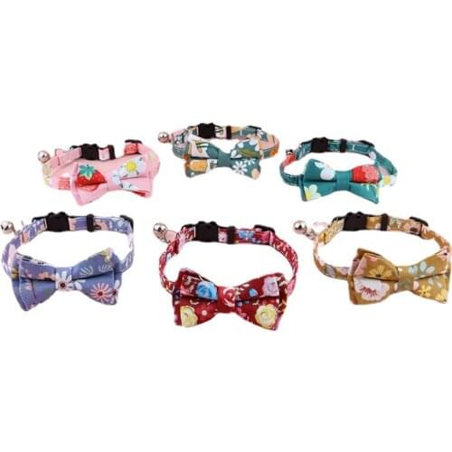 Pet Collar with Bell Bowknot Floral Cat Collar Adjustable Cat Small Dog Collar Print Necklace Accessories Pet Supplies