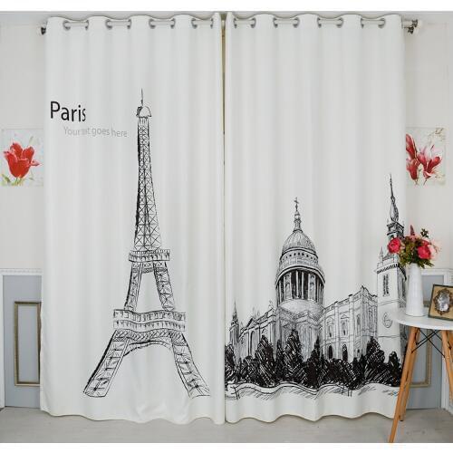 Custom Made 2x Window Drapery Curtain Window Dressing Tulle Sheer French Window Dressin Eiffel Tower Parliament White